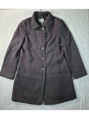 Ann Taylor Women’s Size 10 Black Textured Button Front Long Coat